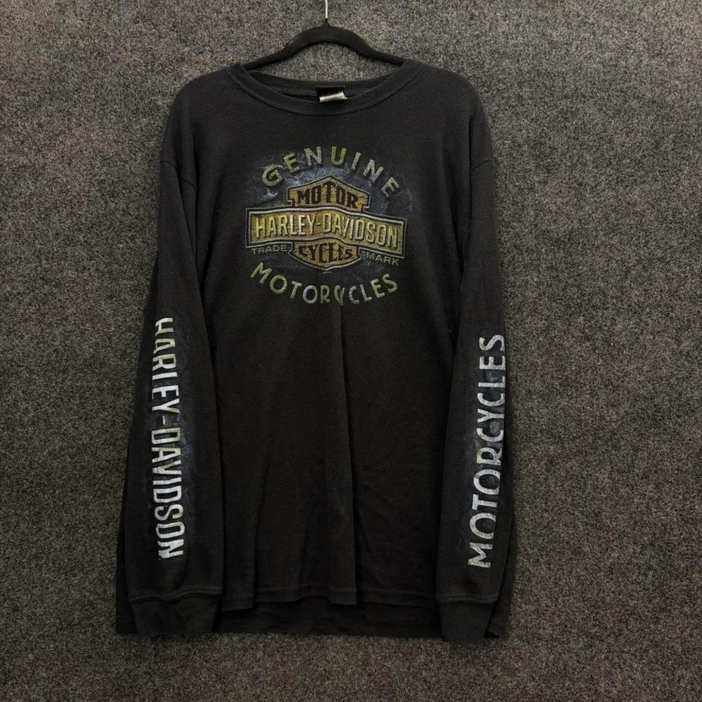 Hal's Harley-Davidson Genuine Waffle Thermal Men's XL Black Long Sleeve Tee